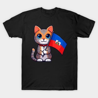 Cute Cat Holding Haiti Flag, Haiti Flag Day T-Shirt